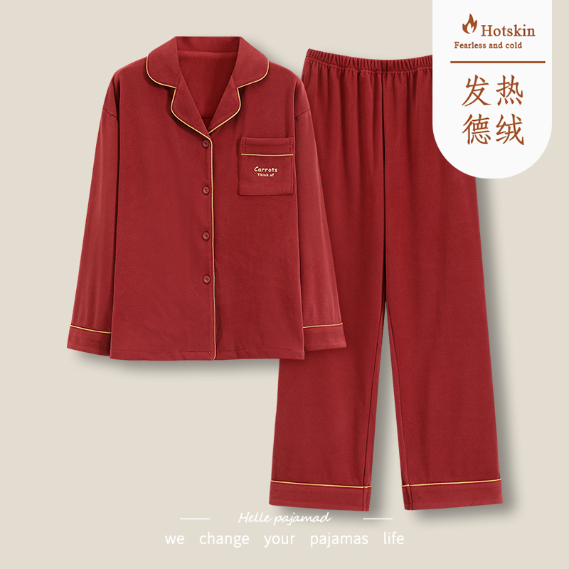 2025新款啄木鸟秋冬睡衣女士德绒长袖磨毛加厚保暖春秋家居服加袖高清大图