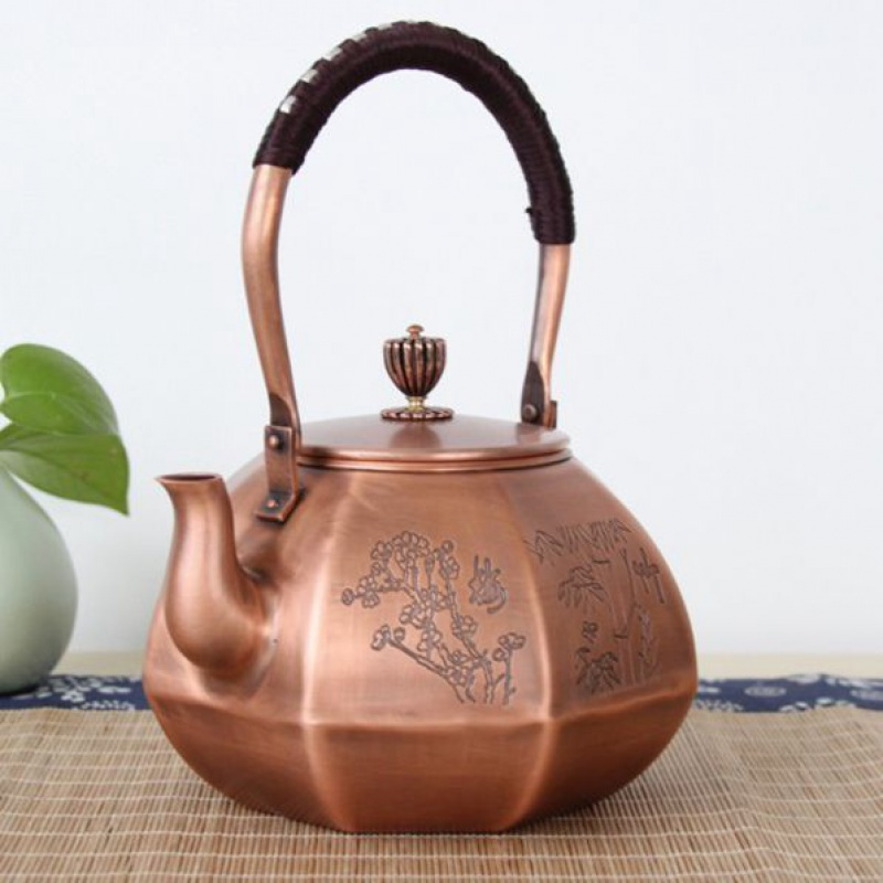 茶壶铜壶烧水壶纯手工铜艺仿古八角紫铜壶养生煮茶烧水壶功夫茶具大肚