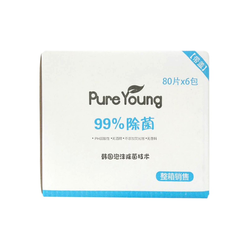 飘漾(Pure Young)婴儿柔湿巾 [99%除菌 ]泡泡除菌 泡沫除菌 80片带盖×6联包