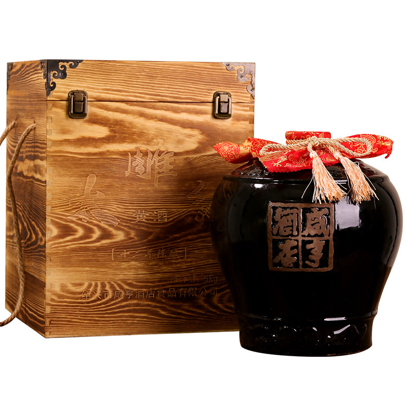 咸亨酒店太雕绍兴特产黄酒太雕红十二年陈糯米半甜型纯木质礼盒大坛5l
