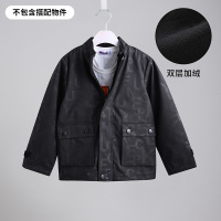 铅笔俱乐部童装男童双层加绒外套2022秋冬新款儿童保暖风衣中大童 130cm 黑色
