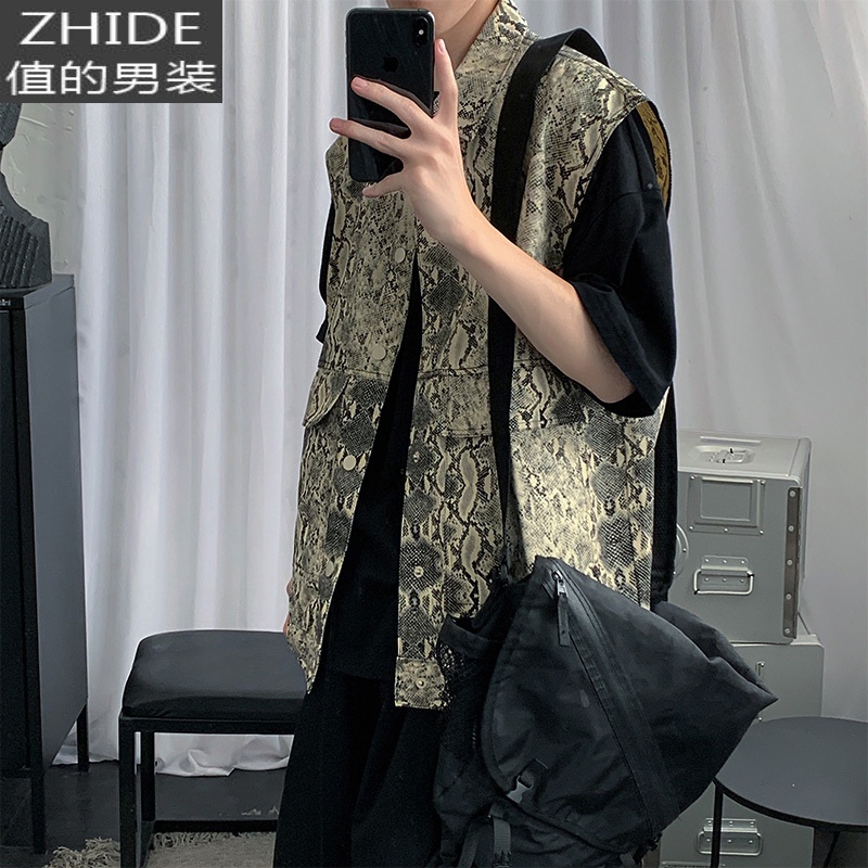 SUNTEK蛇皮纹马甲男潮流个性百搭嘻哈高街男孩穿搭坎肩背心外搭vibe外套马甲/背心高清大图