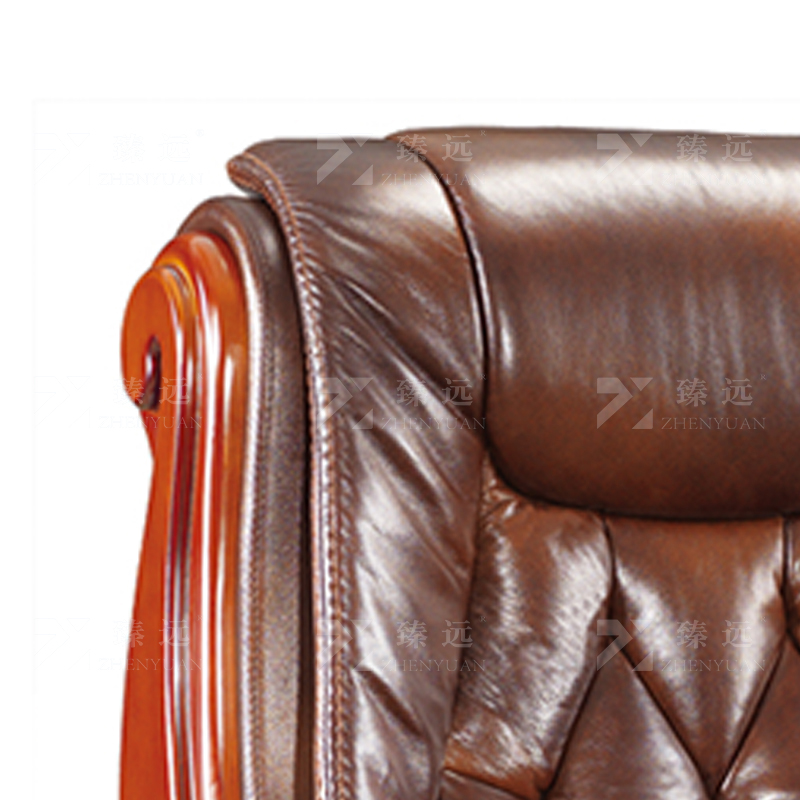 臻远ZY-7555办公大班椅老板椅办公皮椅可躺升降转椅电脑椅 咖牛皮高清大图