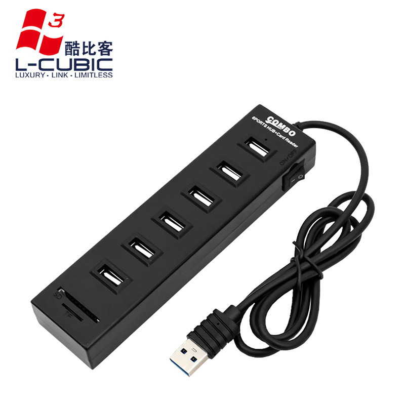 酷比客(L-CUBIC) LCHC06BK 6口USB2.0集线器带开关读卡器HUB扩展坞