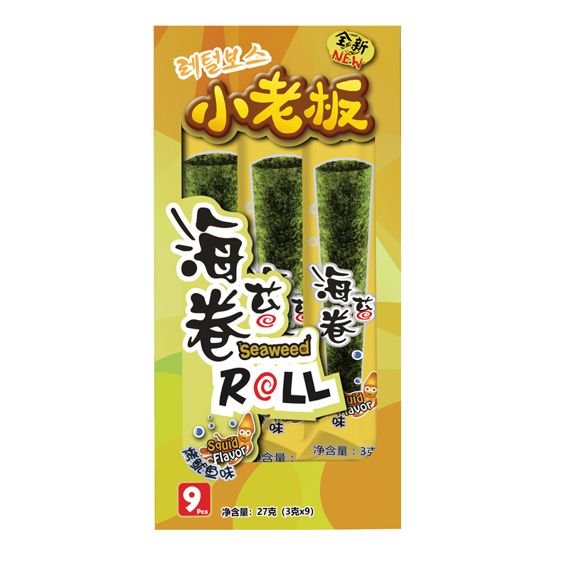 小老板海苔休闲零食小吃烤海苔卷 烤鱿鱼味 27克/盒