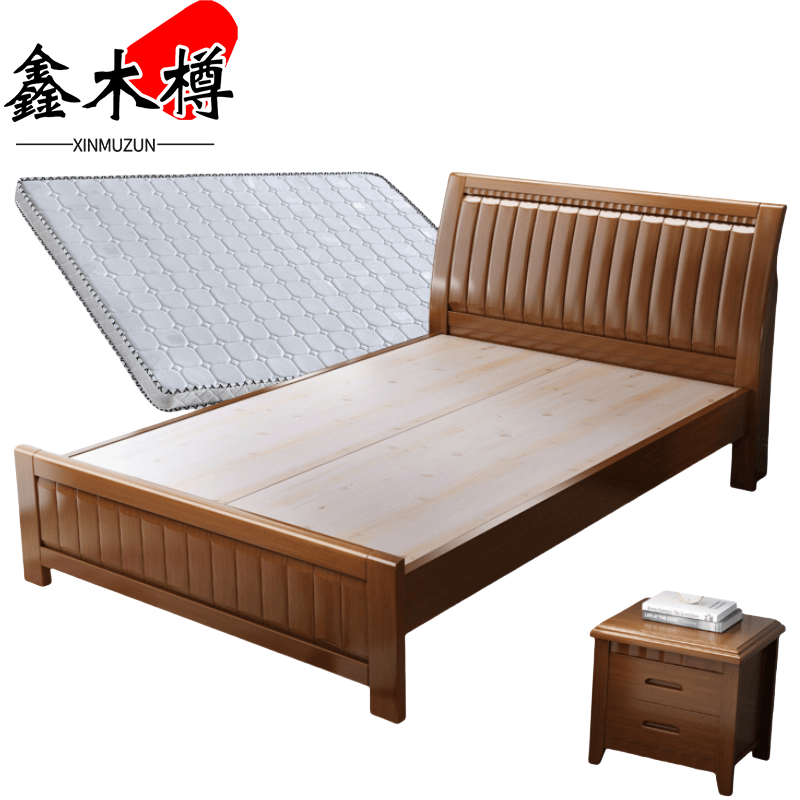 鑫木樽床1m+床垫+床头柜套高清大图