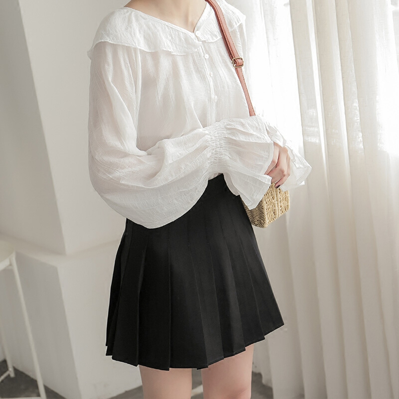 chic短裙夏季女高腰包臀a字裙学生半身裙复古修身显瘦白色百褶裙jyl