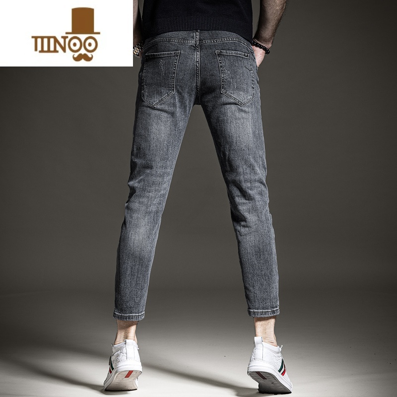 YANXU夏季薄款九分男士牛仔裤修身小脚直筒休闲弹力长裤子潮流韩九高清大图