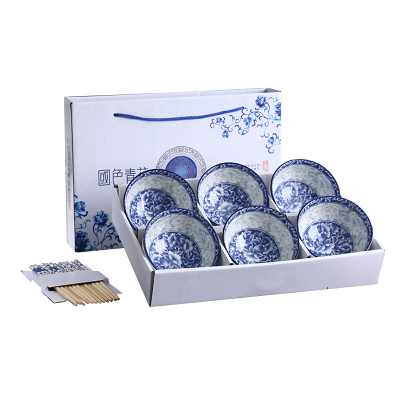 路易菲斯 青花瓷碗筷套装（六碗六筷） 高尔夫陶瓷碗套装 单套装