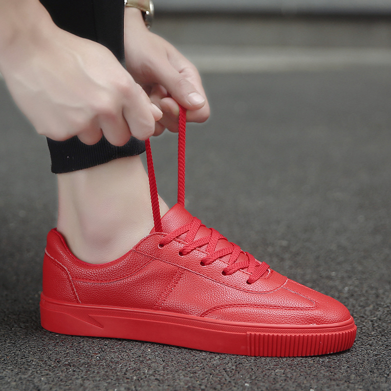述雅红色男鞋子春季韩版潮流运动休闲鞋百搭学生板鞋低帮小红鞋男潮鞋
