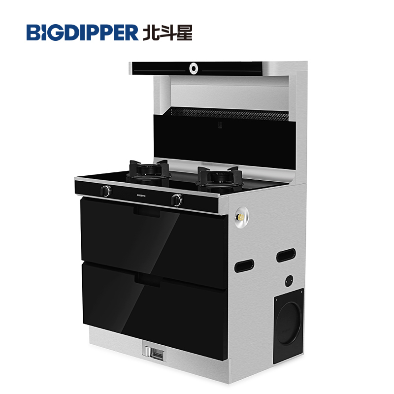 北斗星集成灶C1BX消毒柜款侧吸下排油烟机一体灶大吸力可置物易清洗触控式燃气灶 液化气