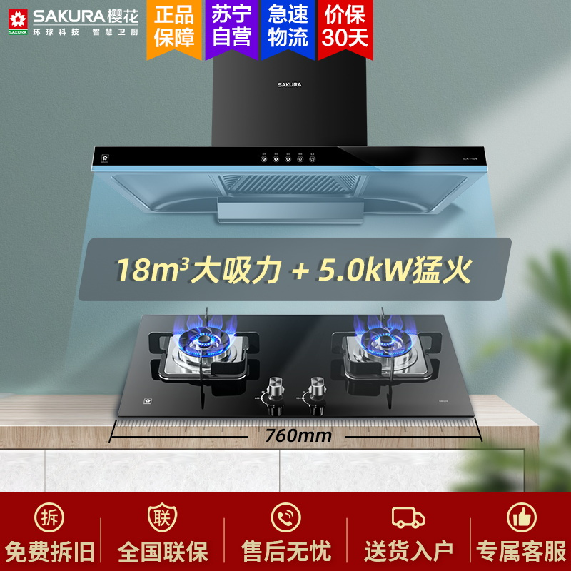 樱花(SAKURA)烟灶套餐 欧式顶吸抽油烟机18立方燃气灶具热水器厨电套装T102M+BBG09