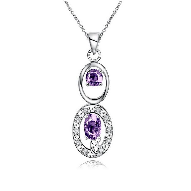 N098Women Silver Necklace 日韩时尚水晶坠项链女防过敏银饰品送女朋友七夕情人节礼物