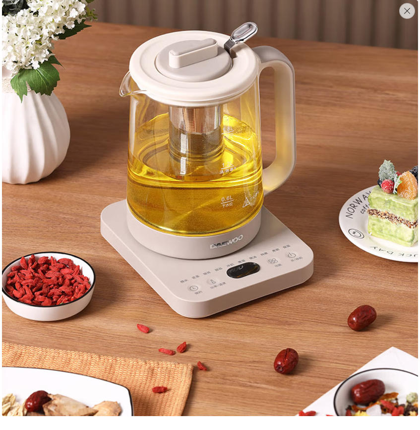大宇(DAEWOO)煮茶壶1.8L容量家用多功能玻璃花茶烧水壶办公室养生壶 DYYS-10H95
