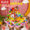 真智力儿童积木桌子椅套装女孩多玩具台3岁6益智动脑大颗粒拼装