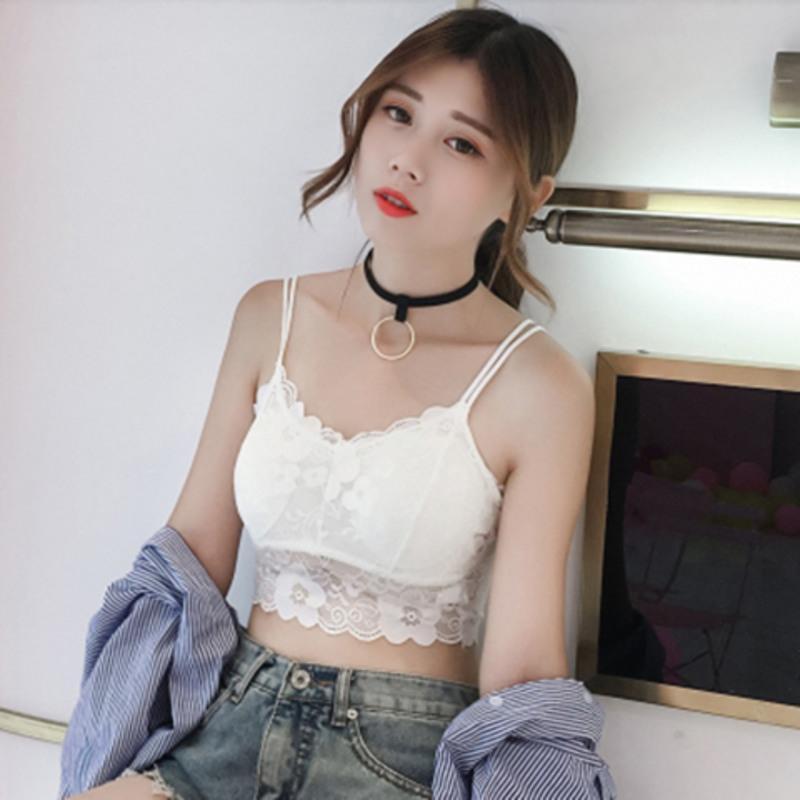 1-2条装蕾丝性感细肩带裹胸带胸垫少女胸罩学生韩版无钢文胸薄款 白色