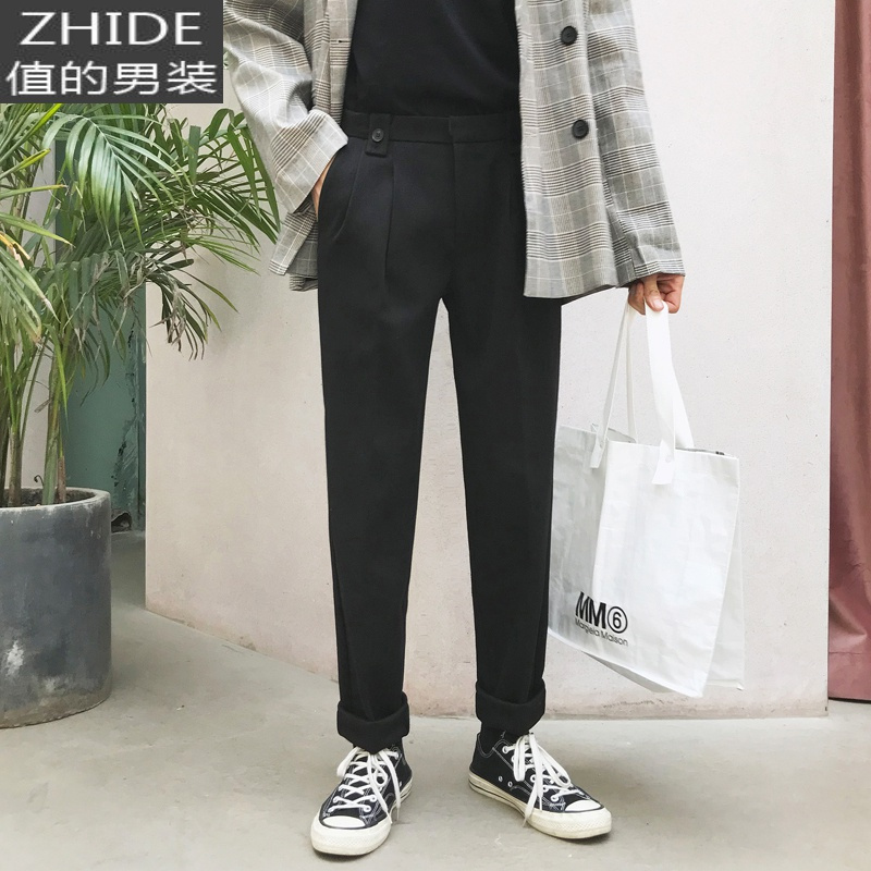 SUNTEK男士阔腿裤直筒裤子长裤加厚毛呢休闲裤秋冬款宽松潮流chic西裤男西裤