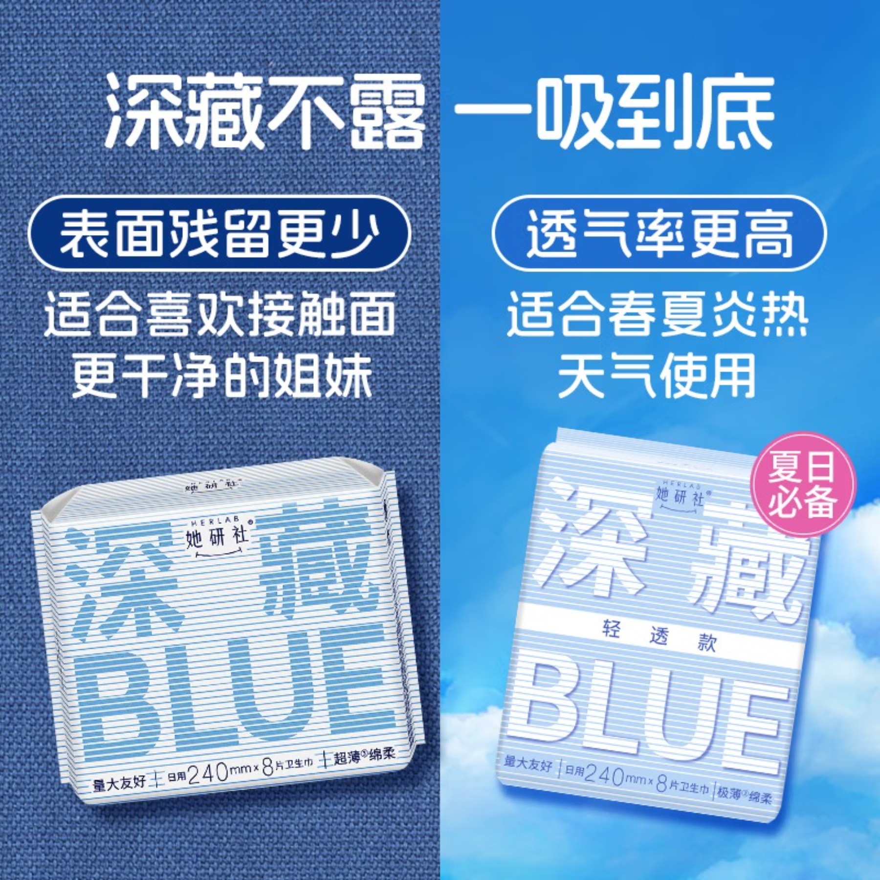 她研社深藏blue卫生巾日用240mm8片*3日用超薄瞬吸透气姨妈巾高清大图