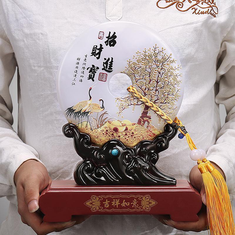 玉石平安扣摆件现代中式家居客厅玄关装饰品办公室样板房摆设_317_909