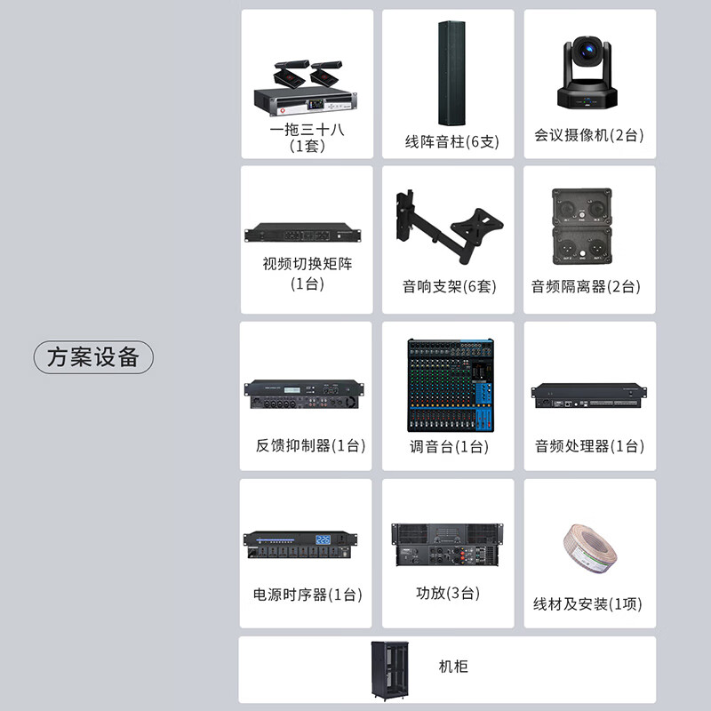 润普Runpu音频扩声会议音响系统(麦克风+音响+调音台+音频处理器+数字移频器+时序电源)RP-JDYP1024F高清大图