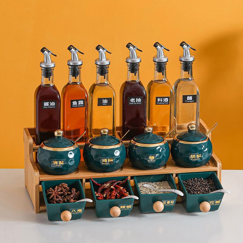 轻奢北欧陶瓷调料盒油壶调味瓶玻璃瓶密封罐盐味精佐料套装收纳盒