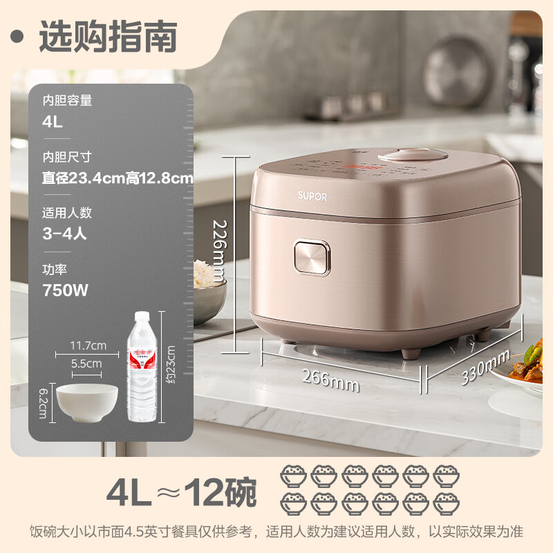 苏泊尔(SUPOR)电饭煲0涂层球釜内胆柴火饭4升大容量3-4人不锈钢家用煮小米粥智能多功能微压电饭锅SF40FC699高清大图