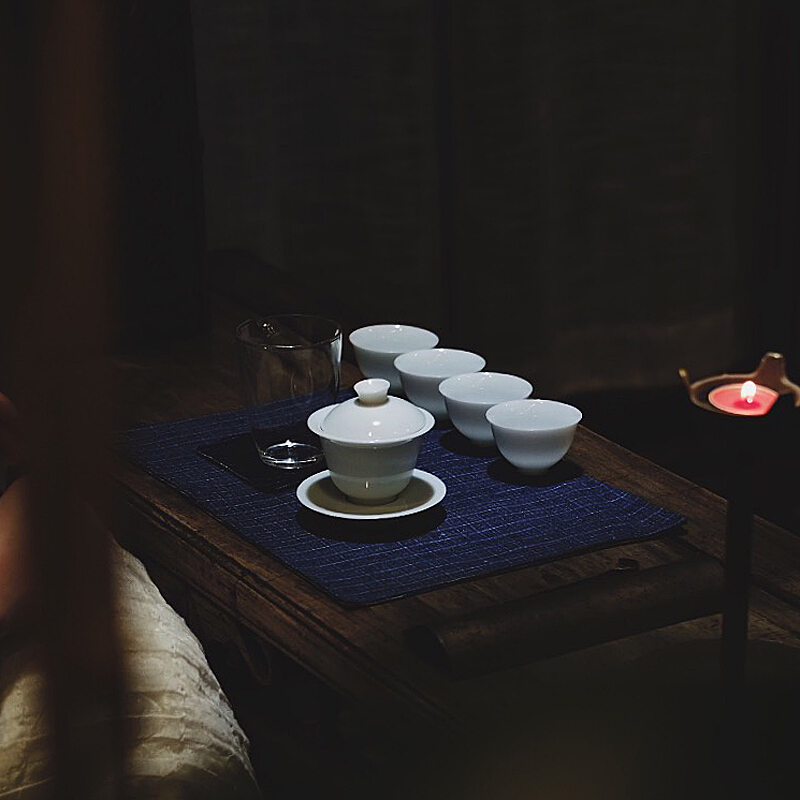 手工老土布接拼茶席格子条纹旧布桌旗棉麻亚麻水洗茶道桌布