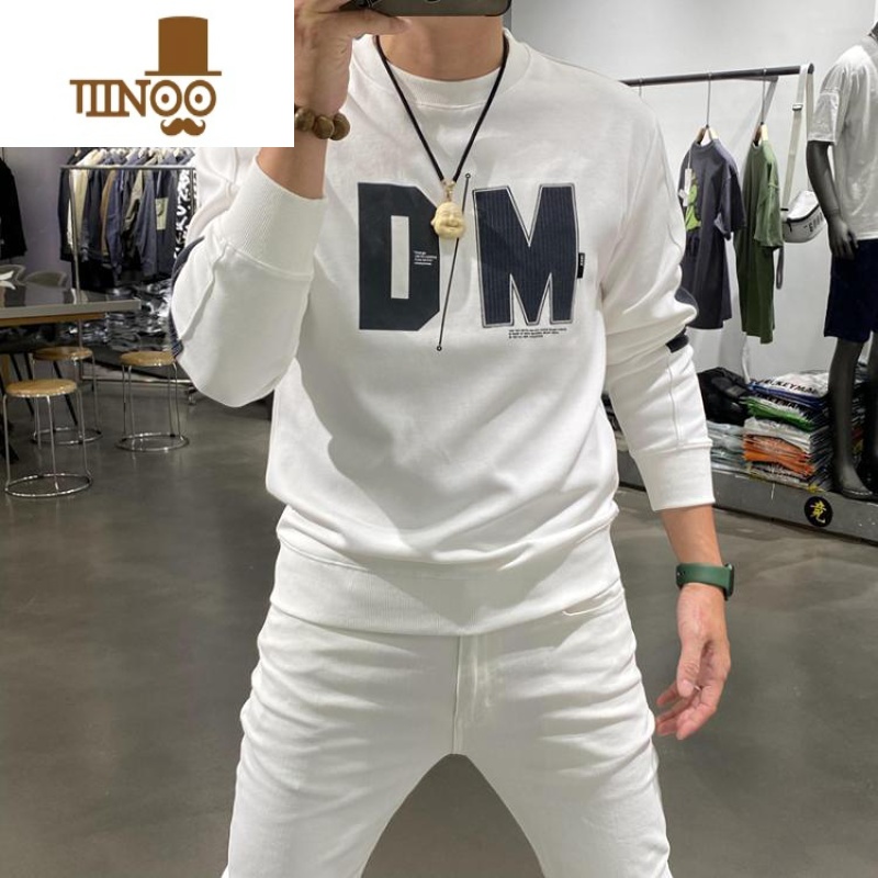 YANXU2023新款字母印花卫衣修身套头圆领长袖打底衫帅气上衣外套男高清大图