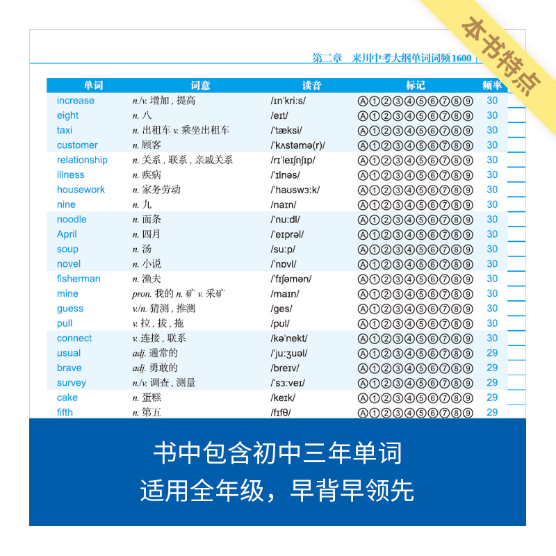 来川初中英语语法分级讲练蓝宝书 初中通用 [正版]来川中考英语单词词频词汇蓝宝书背单词英语单词3500词汇初中初七八九年