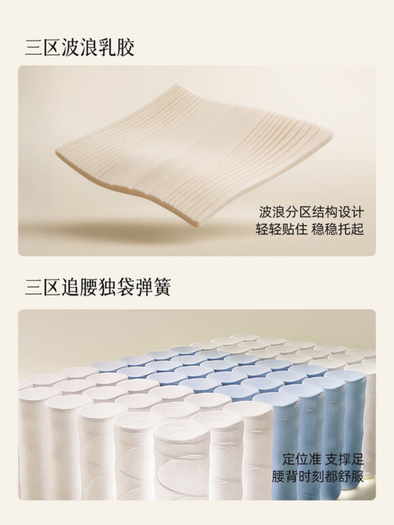 喜临门-白骑士plus+ 三区乳胶三区独袋弹簧舒脊黄麻床垫 软硬适中高清大图