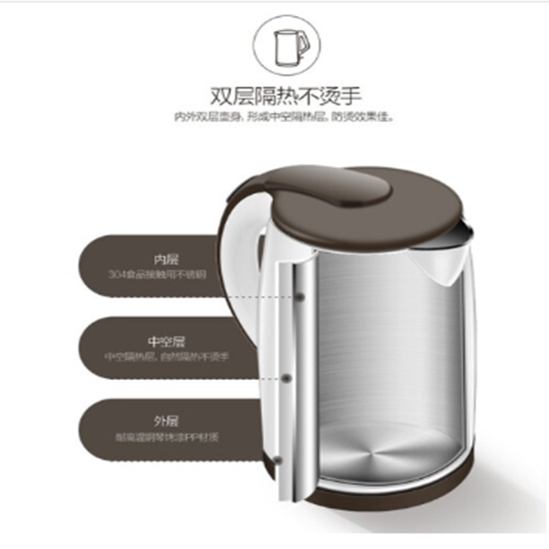 美的(Midea) 电热水壶304不锈钢烫1.5L