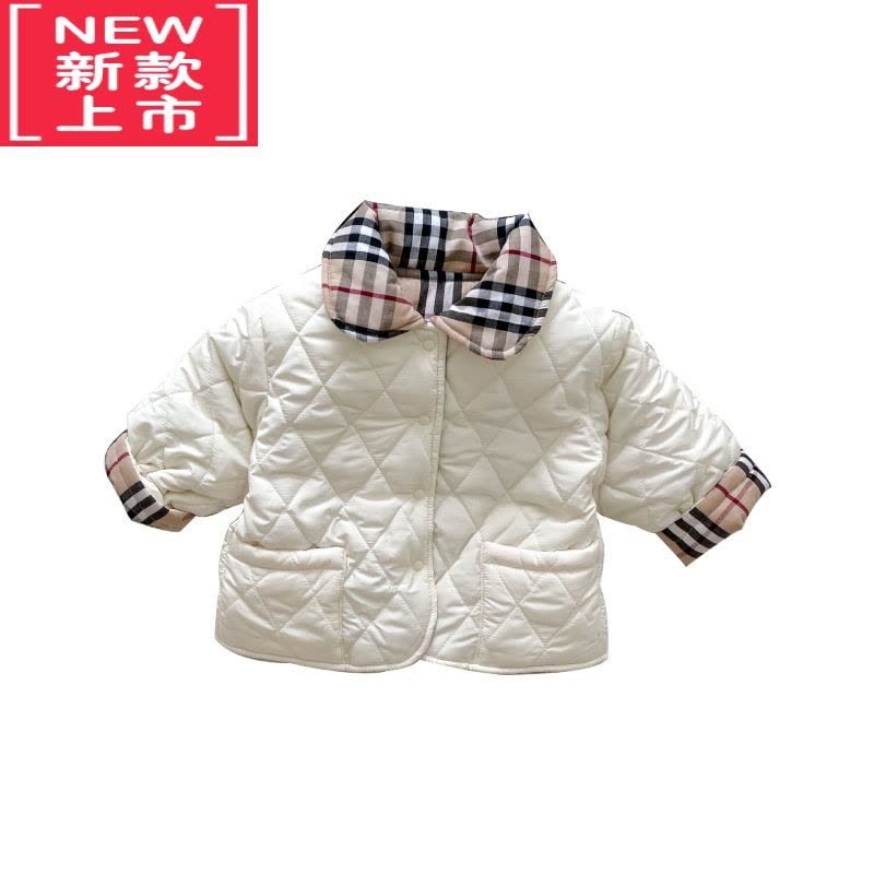 可莉允女宝宝纯色风衣夹棉外套2022冬装新款婴幼儿拼色格子上衣韩版洋气棉服图片