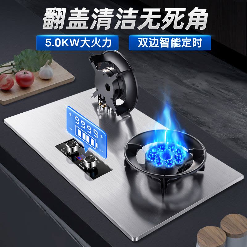 [新升级翻盖款]欢呼好太太燃气灶双灶定时煤气灶嵌入式台式灶具双九腔大火力台上式炉具双眼灶炉聚能炉架液化气灶AB033图片