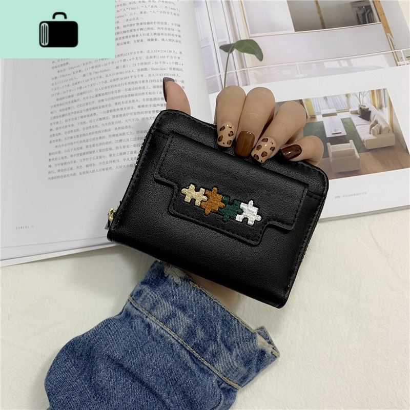 ins小钱包女短款2020新款韩版简约搭夹森系多功能拉链零钱包NEW LAKE 黑色收藏加购送小礼品