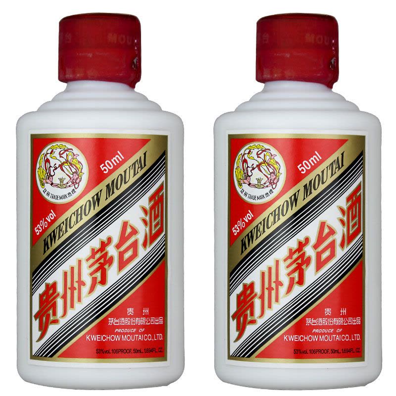 茅台飞天53度茅台小酒50ml*2瓶酱香型白酒（ 2017-2018年生产）【价格