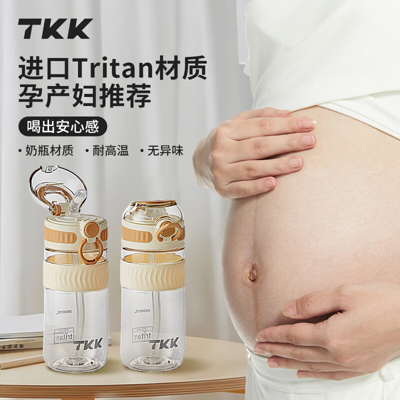 TKK吸管杯孕妇产妇专用糖耐刻度水杯子成人躺着喝水儿童学生上学专用高清大图
