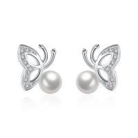 E017 Women silver plated earring镀925纯银耳环时尚珍珠耳环女