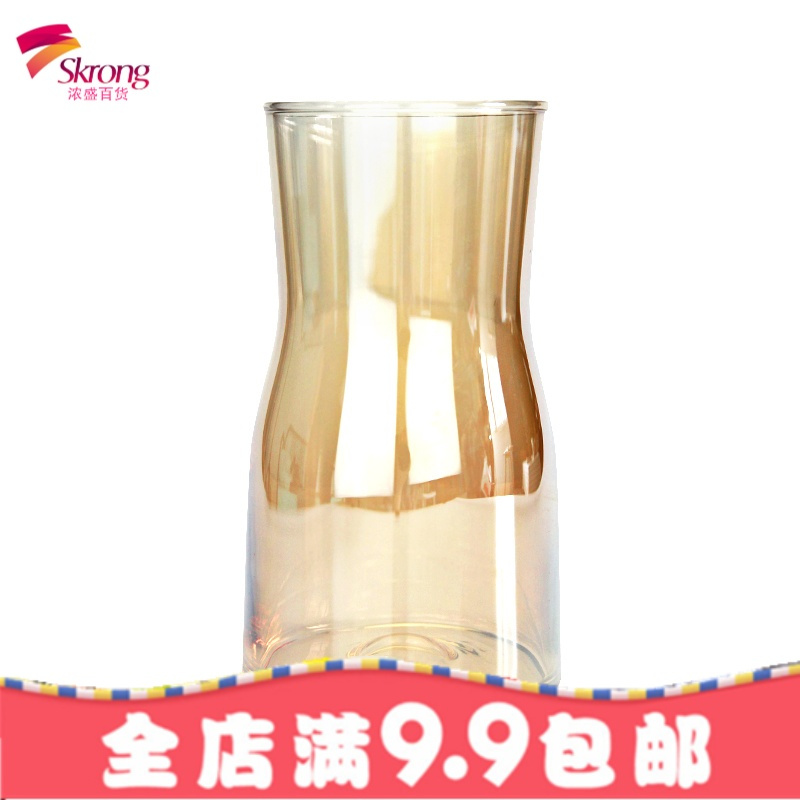 宽口简约小花瓶玻璃金色插花花器渐变幻彩手工工艺品清新桌面摆件