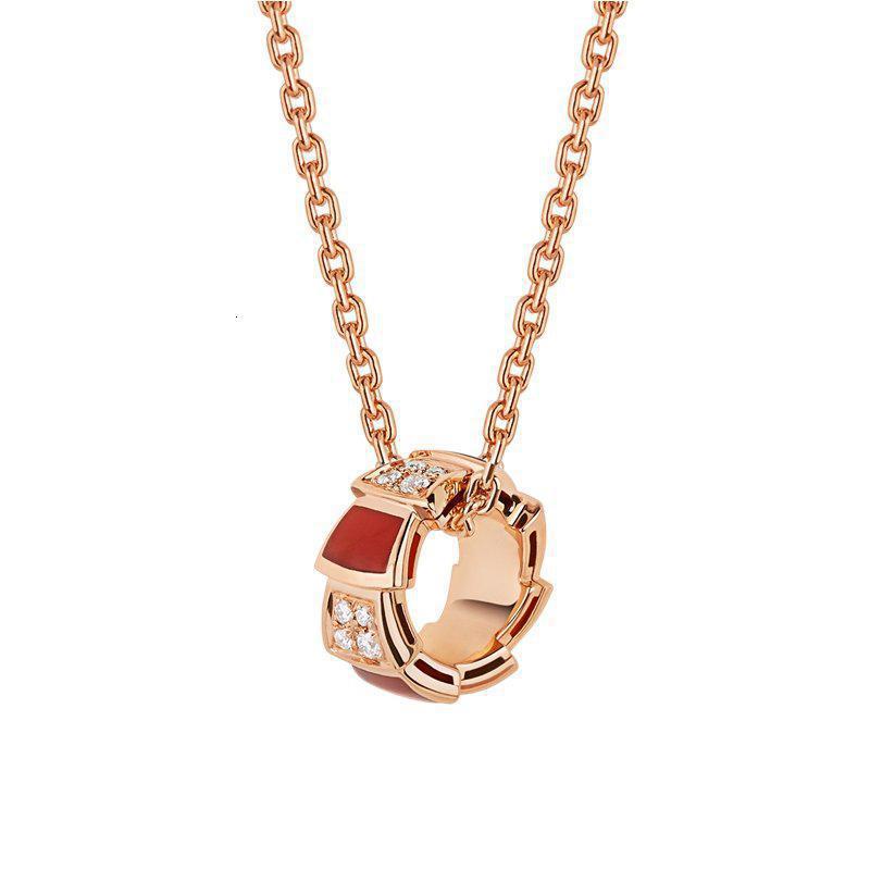 bvlgari/宝格丽 经典款红玉髓18k金玫瑰金带钻 蛇形项链&