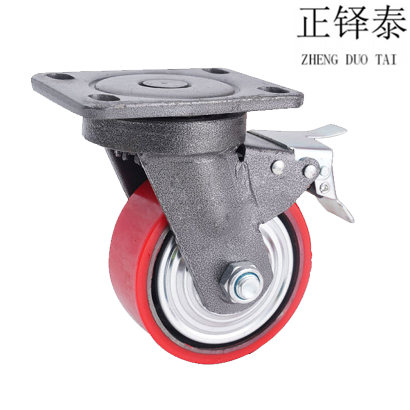 正铎泰 重型铁芯聚氨酯轮 刹车万向轮5寸125mm /个高清大图