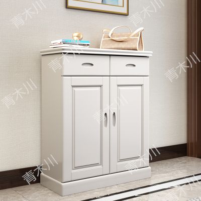 青木川 实木鞋柜家用门口入户进门外客厅1米玄关门厅柜大容量多层两门三门四门一米小户型收纳储物鞋架门厅柜 两门【白色】100x40x100cm