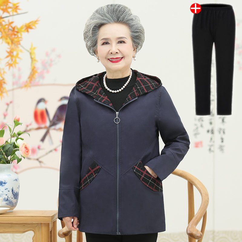 迪鲁奥(DILUAO)中老年女装妈妈秋装外套常规款2021新款春秋大码长袖上衣中老年休闲风衣