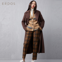 ERDOS 通勤百搭女羊绒大衣简约翻领双排扣长款毛呢外套