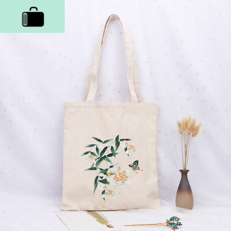 帆布包女单肩学生汉服古风元素手提布袋校园百搭购物袋中国风刺绣new