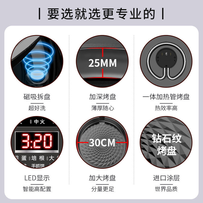 利仁(Liven)电饼铛家用加深多功能煎烤烙饼机下盘可拆悬浮式苏宁自营LR-D3020S