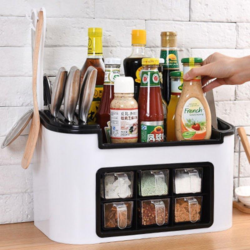 欧式多功能厨房厨具置物架味盒料瓶收纳架料架储物架组合菜刀架生厨具用品活日用收纳用品收纳层架置物架