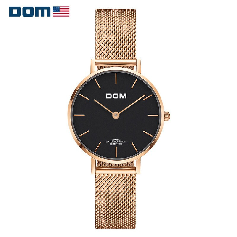 美国dom多姆品牌正品女士手表女轻薄镶砖潮流时尚简约ins风新款米兰