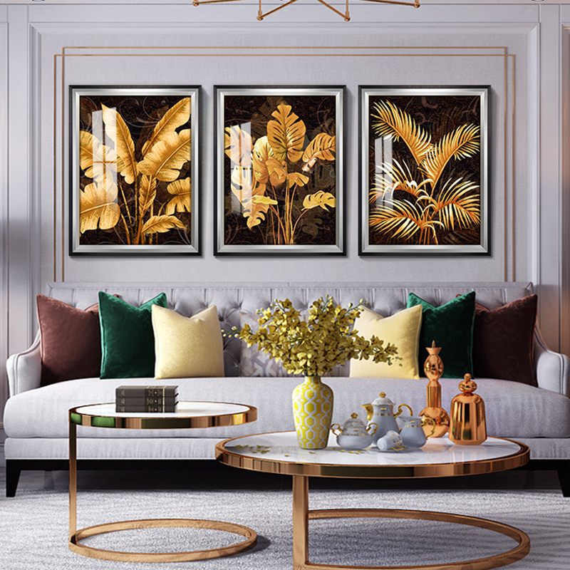 现代轻奢挂画客厅装饰画风招财龟背竹芭蕉叶东南亚餐厅玄关壁画
