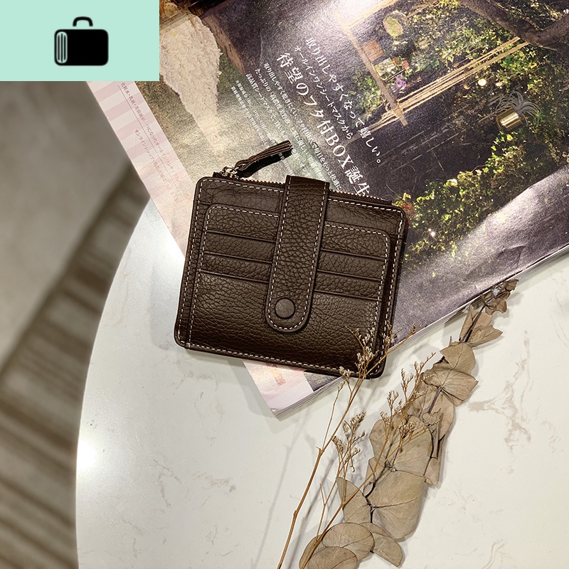 超薄多卡位拉链卡套女韩潮皮简约身份证公交牛皮卡包零钱包短款NEW LAKE 咖啡色