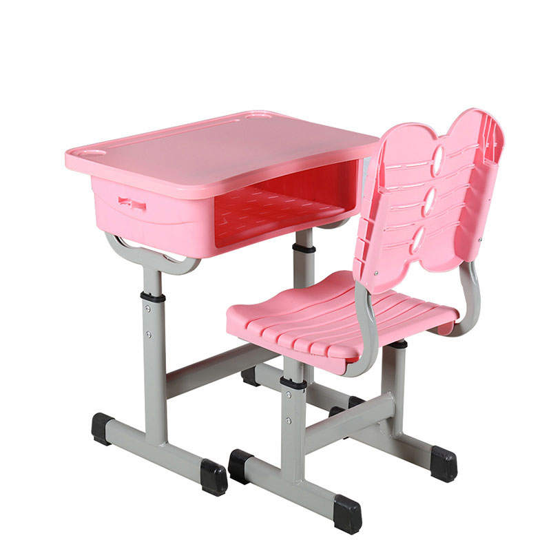汉诺鑫威中小学生培训补习班学习桌学校写字桌套管升降塑钢课桌椅 套管靠背粉色